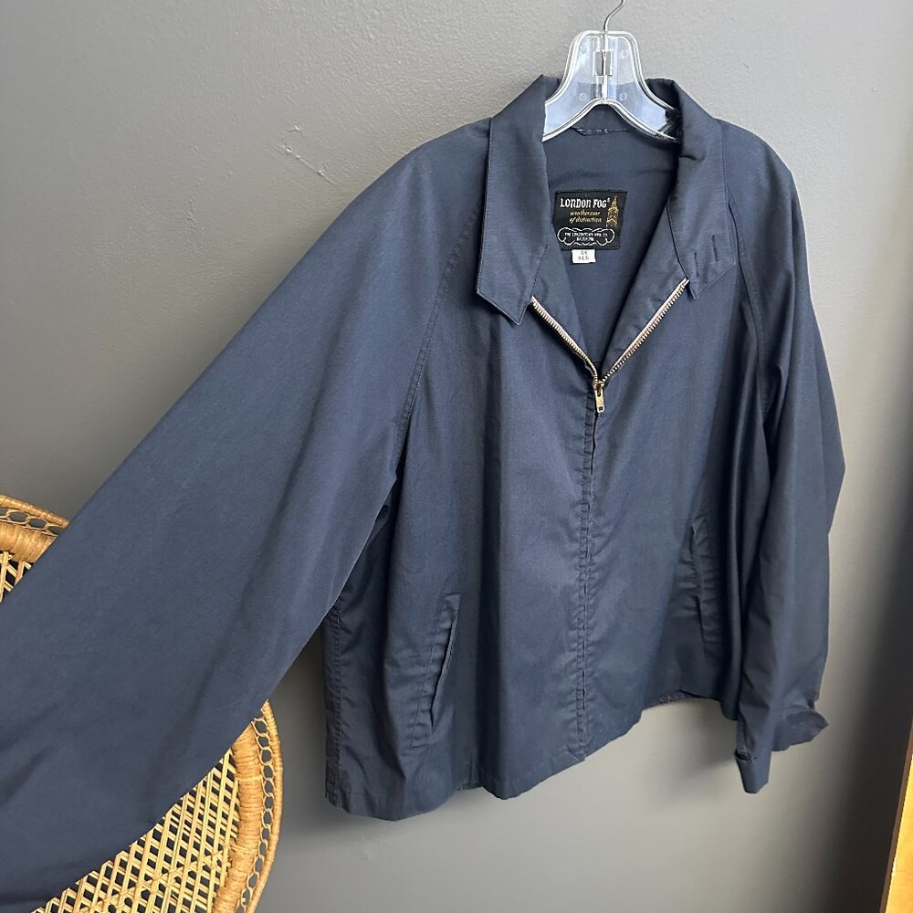 London Fog Vintage 80s Mens Size‎ 44 Work Shop Coat Navy Zip Retro Workwear - Picture 2 of 7